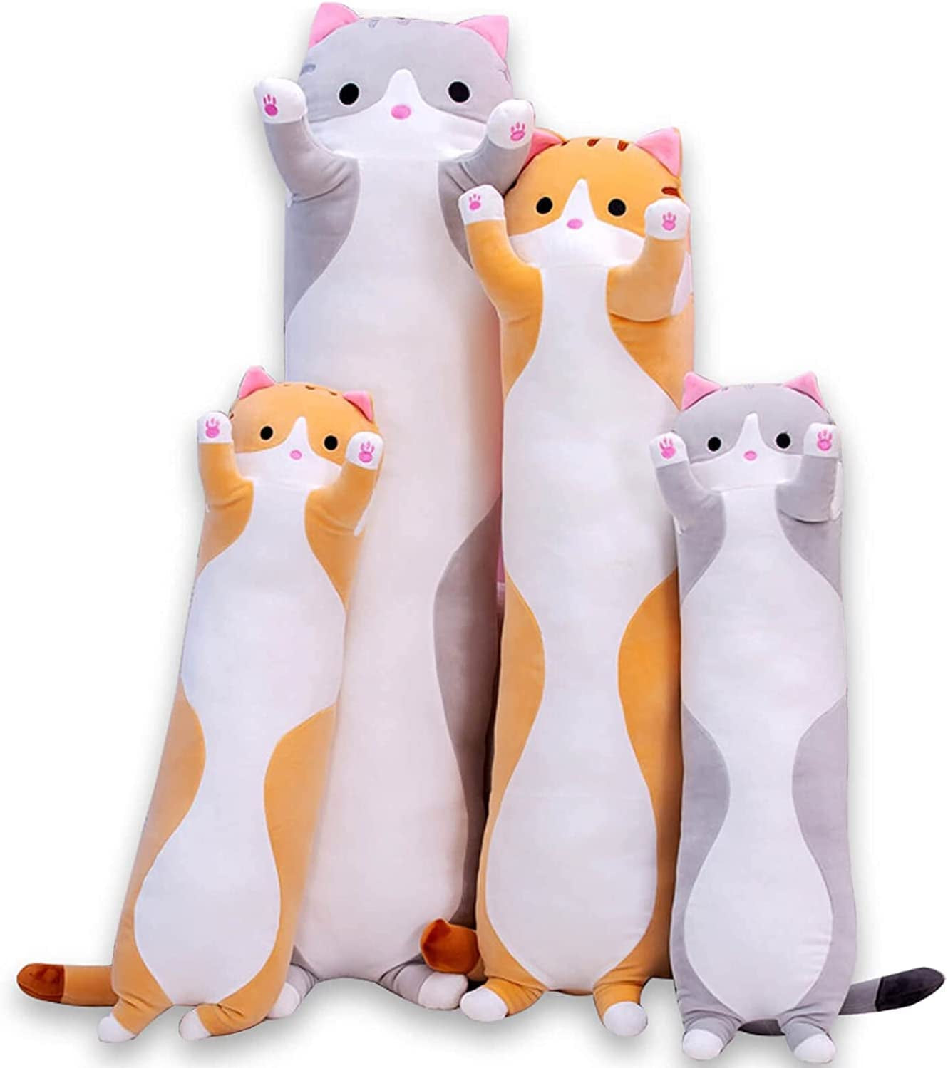 Cute Cat Plush Long Body Pillow Cuddle Cartoon Stuffed Animals Cat Plushie Soft Doll Pillows Gifts for Kids Girls (Orange, 19
