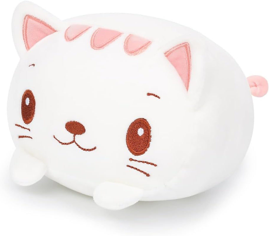 23.6 Inch Cute White Cat Plush Stuffed Animal Cylindrical Body Pillow, Super Soft Cartoon Hugging