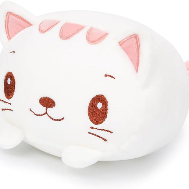 23.6 Inch Cute White Cat Plush Stuffed Animal Cylindrical Body Pillow, Super Soft Cartoon Hugging