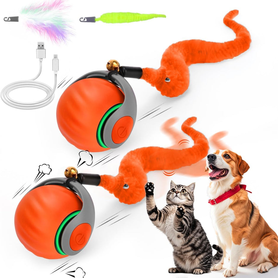 Interactive Cat Toy Ball - Speedy Cat Toys for Indoor Cats with Feather Tails for Chasing, Moving Stimulation Smart Cat Toy for Enrichment, Motion Activated Automatic Rolling Toys to Keep Them Busy