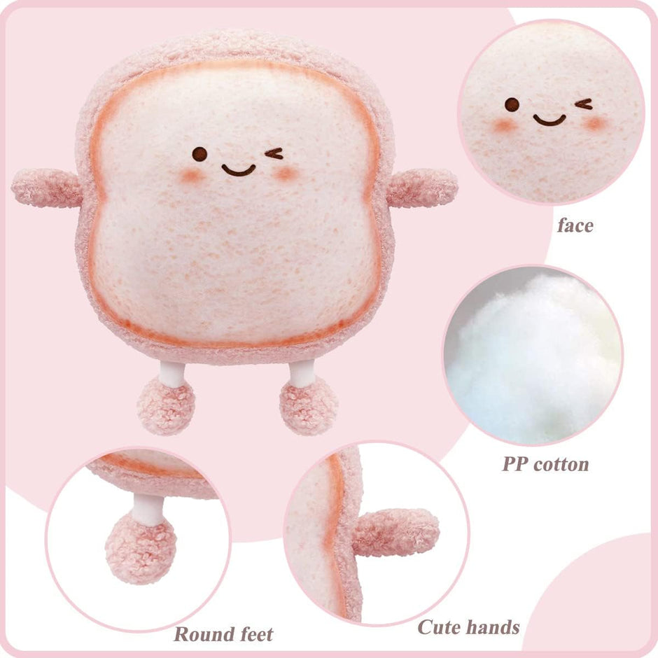 Toast Bread Pillow Funny Food Plush Toy Pillows Small Cute Stuffed Plush Sofa Pillow (Toast ​​Bread, Pink)