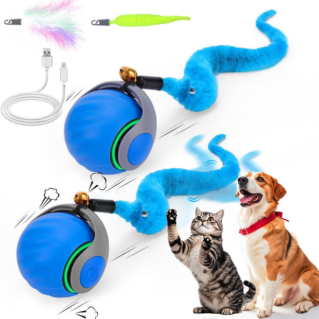 Interactive Cat Toy Ball - Speedy Cat Toys for Indoor Cats with Feather Tails for Chasing, Moving Stimulation Smart Cat Toy for Enrichment, Motion Activated Automatic Rolling Toys to Keep Them Busy