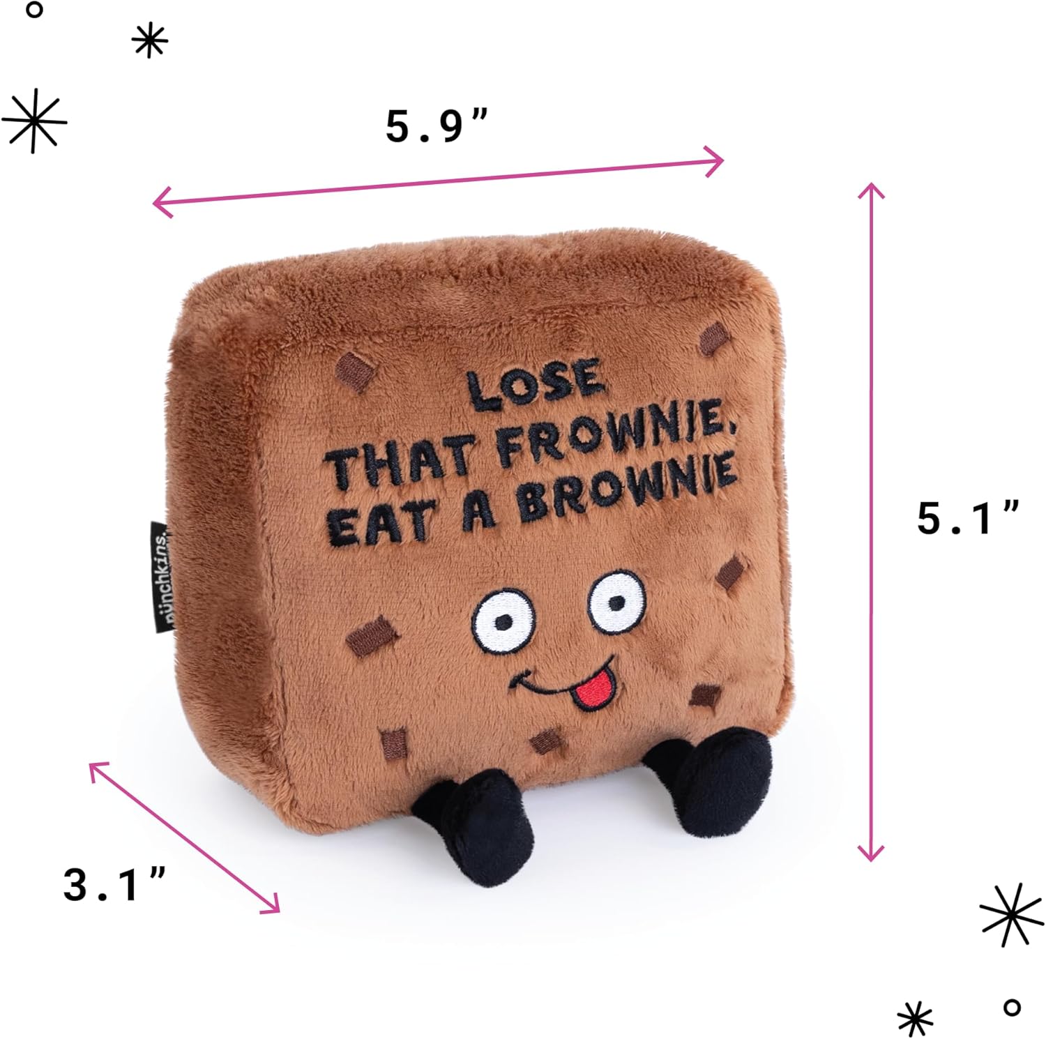 Brownie Plushie - Lose That Frownie, Eat a Brownie Funny Brownie Plush, Gift for Chocolate Lovers, Food Plush Toy for Gifting