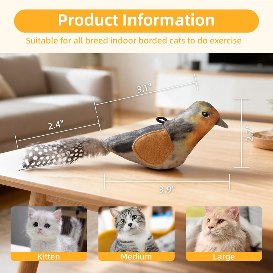 Interactive Cat Toys Bird - Realistic Cat Interactive Toys for Indoor Cats with Catnip and Feather, 3 Pack Hanging Chirping Bird Cat Toy, Bored Kitten Kicker Chase Exercise Door Frame Toy