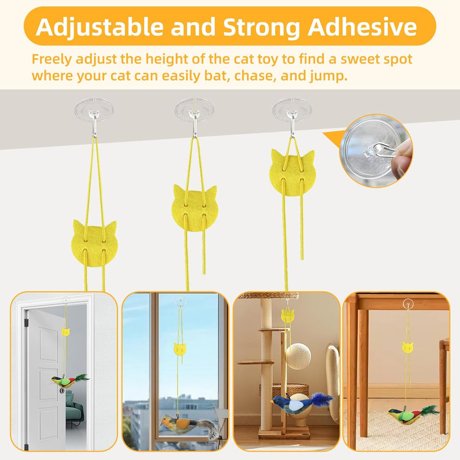 Interactive Cat Toys Bird - Realistic Cat Interactive Toys for Indoor Cats with Catnip and Feather, 3 Pack Hanging Chirping Bird Cat Toy, Bored Kitten Kicker Chase Exercise Door Frame Toy