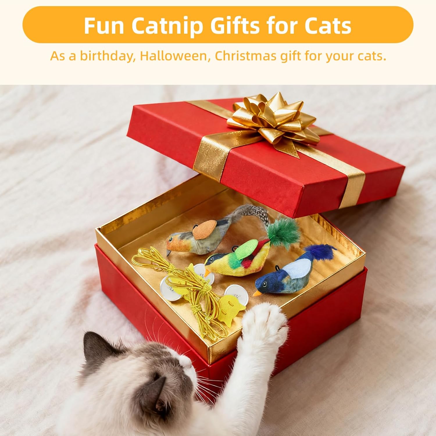 Interactive Cat Toys Bird - Realistic Cat Interactive Toys for Indoor Cats with Catnip and Feather, 3 Pack Hanging Chirping Bird Cat Toy, Bored Kitten Kicker Chase Exercise Door Frame Toy