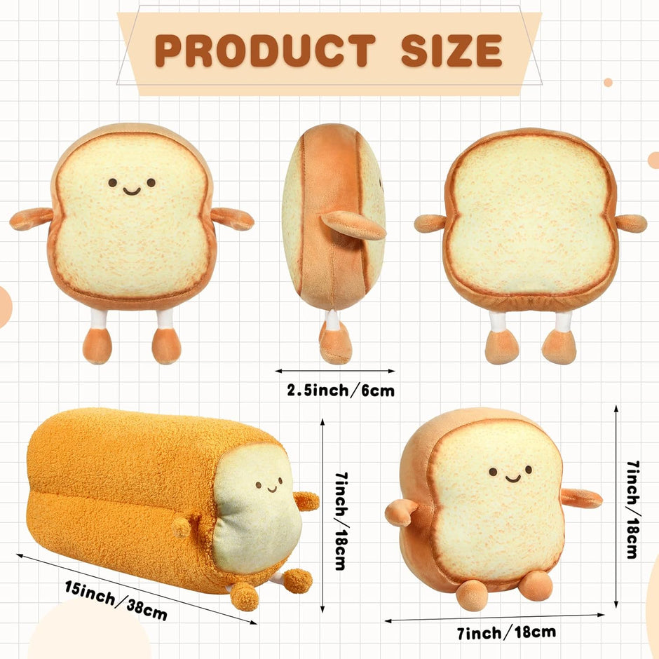 3 Pcs Funny Bread Pillow Toast Plush Stuffed Pillow 2 Size Cute Toast Sliced Cushion Kawaii Food Plushies