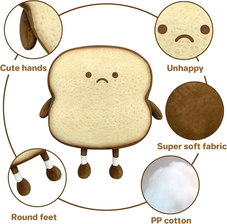 Toast Bread Pillow Funny Food Plush Toy Pillows Small Cute Stuffed Plush Sofa Pillow (Toast ​​Bread, Brown)