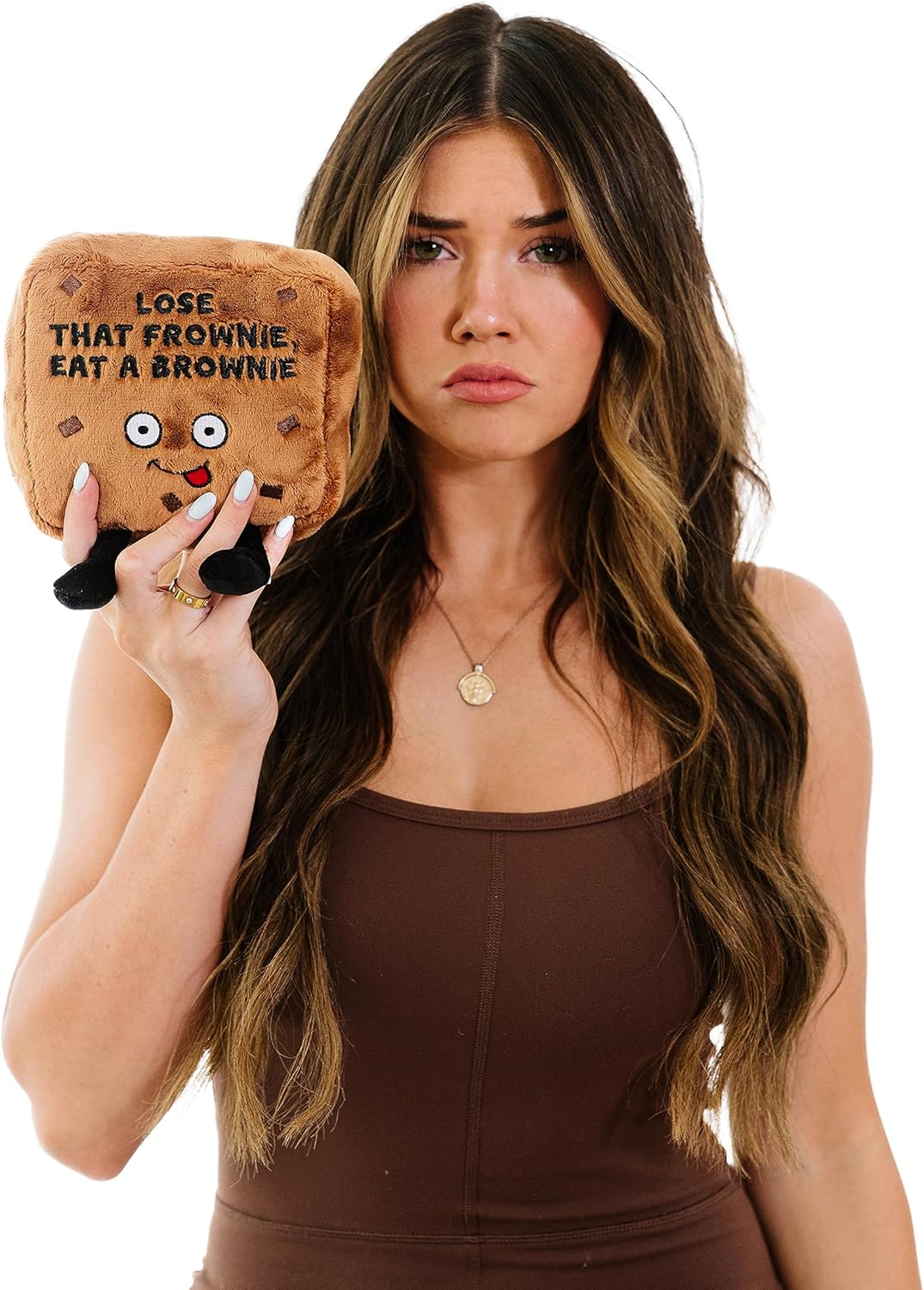 Brownie Plushie - Lose That Frownie, Eat a Brownie Funny Brownie Plush, Gift for Chocolate Lovers, Food Plush Toy for Gifting