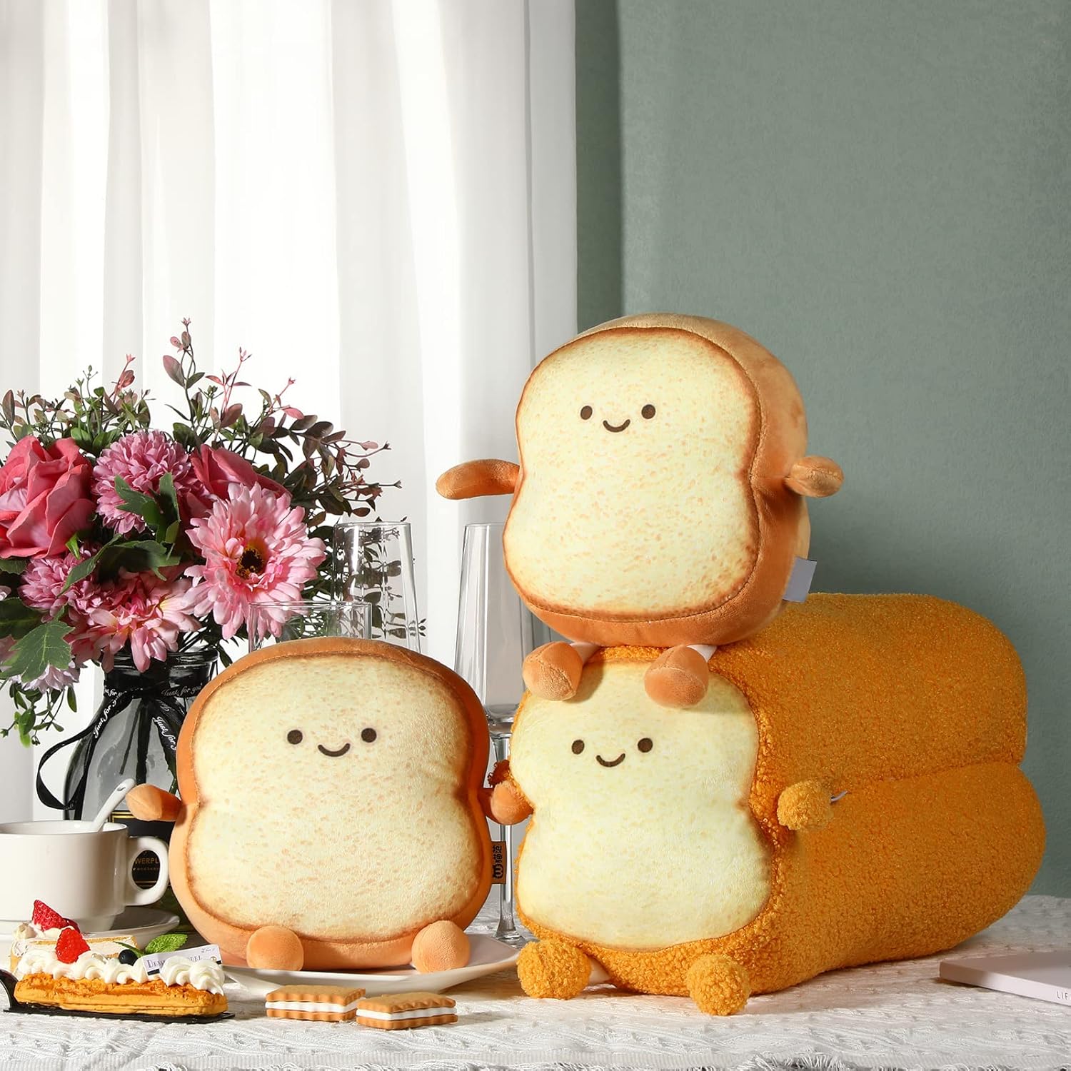 3 Pcs Funny Bread Pillow Toast Plush Stuffed Pillow 2 Size Cute Toast Sliced Cushion Kawaii Food Plushies
