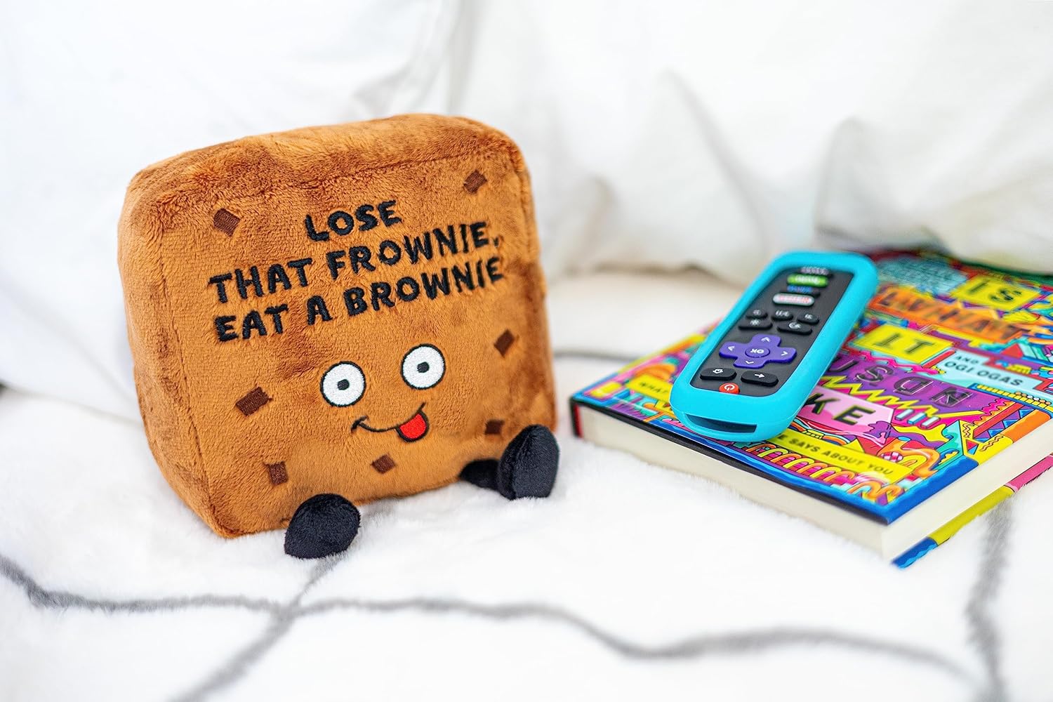 Brownie Plushie - Lose That Frownie, Eat a Brownie Funny Brownie Plush, Gift for Chocolate Lovers, Food Plush Toy for Gifting