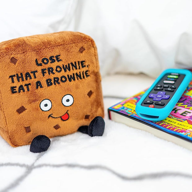 Brownie Plushie - Lose That Frownie, Eat a Brownie Funny Brownie Plush, Gift for Chocolate Lovers, Food Plush Toy for Gifting