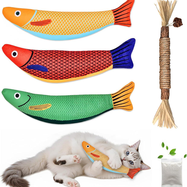 Catnip Toys Saury Fish, Cat & Kitten Chew Kicker Interactive Crinkle Toys for Bored Indoor Adult Cats & Kitten, Cat Gifts Teething Toys Soft and Durable for All Breeds