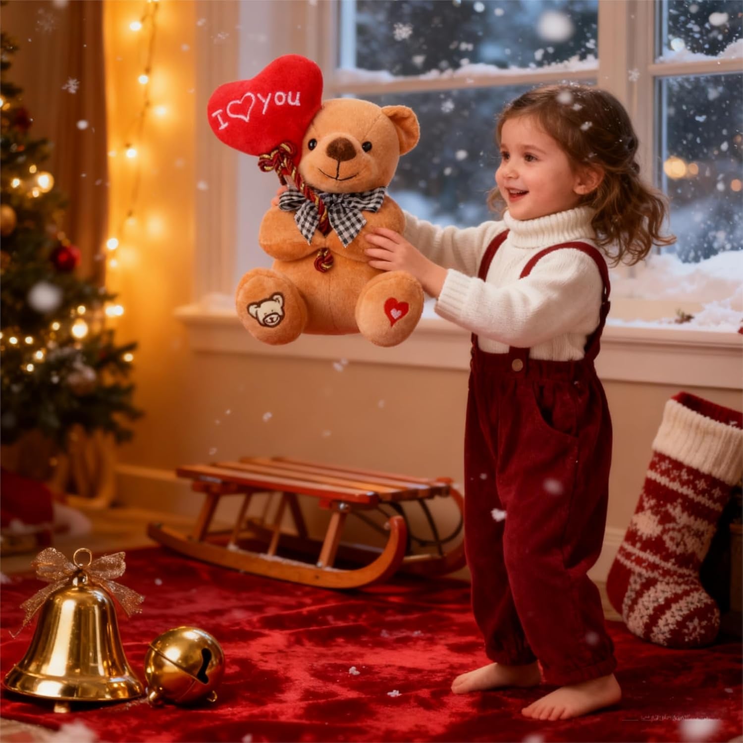 Teddy Bear Plush with “I You” Heart Balloon – Cute 7-Inch Stuffed Animal Gift for Mom, Girlfriend, Wife, Valentine’S Day, Birthday & Anniversary