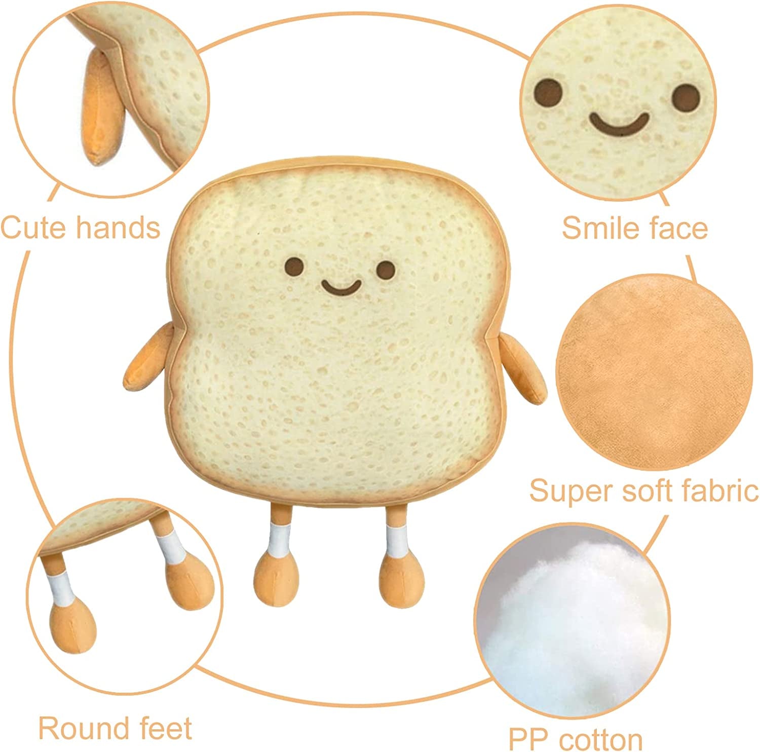 Toast Bread Pillow Funny Food Plush Toy Pillows Small Cute Stuffed Plush Sofa Pillow (Toast Bread,Golden)