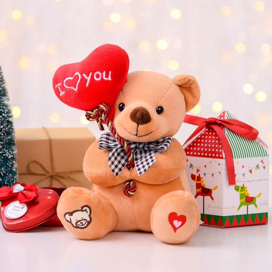 Teddy Bear Plush with “I You” Heart Balloon – Cute 7-Inch Stuffed Animal Gift for Mom, Girlfriend, Wife, Valentine’S Day, Birthday & Anniversary